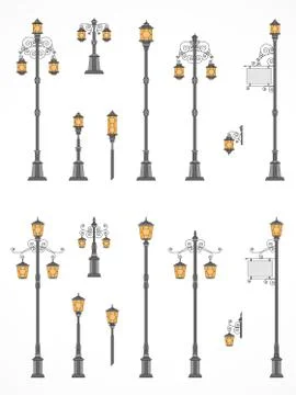 Vector set of street lights. Stock Illustration