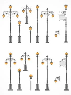 Vector set of street lights. Stock Illustration