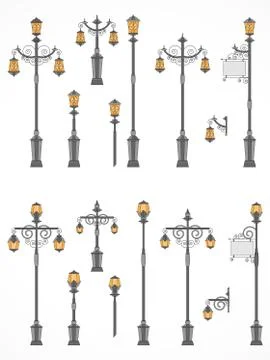 Vector set of street lights. Stock Illustration