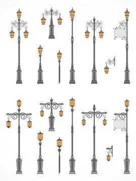 Vector set of street lights. Stock Illustration