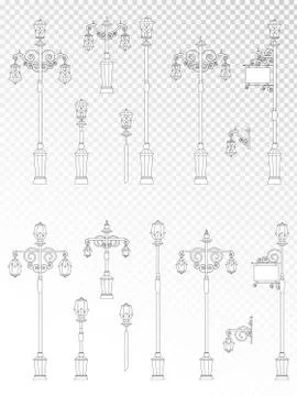 Vector set of street lights on transparent background. Stock Illustration