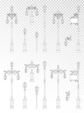 Vector set of street lights on transparent background. Stock Illustration