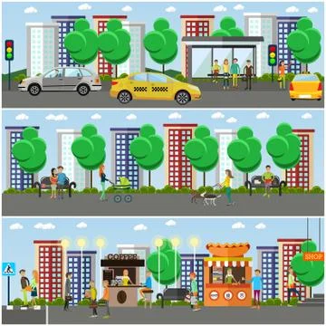 Vector set of street traffic concept design elements, flat style Illustrazione stock