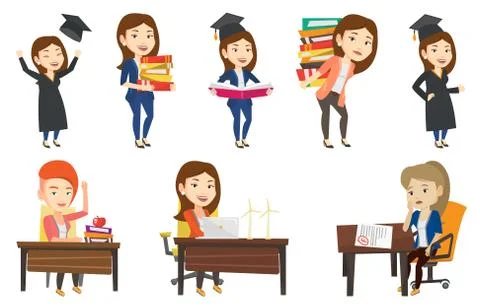 Vector set of student and teachers characters Stock Illustration