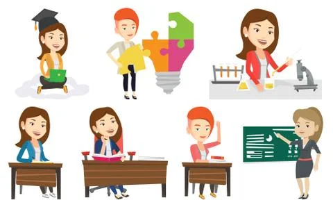 Vector set of student and teachers characters Illustrazione stock