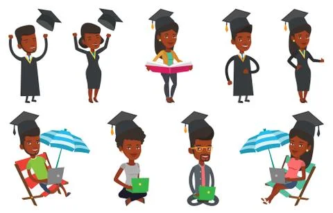 Vector set of student characters Stock Illustration