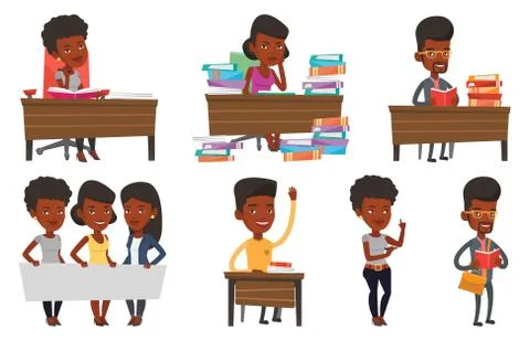Vector set of student characters Stock Illustration