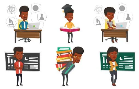 Vector set of student characters Stock Illustration