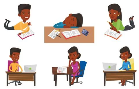 Vector set of student characters Stock Illustration