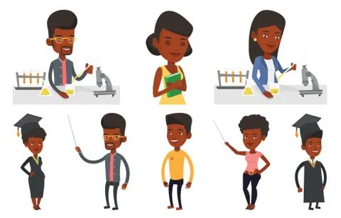 Vector set of student characters Stock Illustration