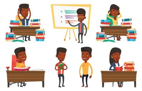 Vector set of student characters Stock Illustration