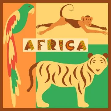 Vector set of stylized African animals in the jungle 库存插图