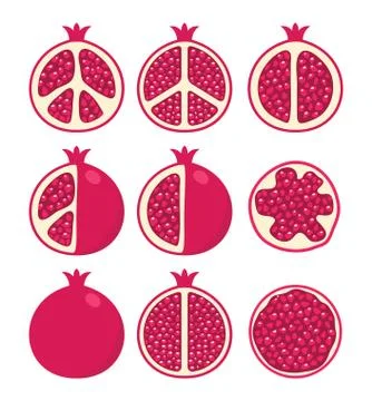 Vector set of stylized pomegranates Stock Illustration