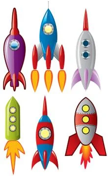 Vector set of stylized space retro rocket ships Illustrazione stock