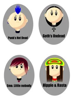 Vector set of subculture faces in flat style Stock Illustration