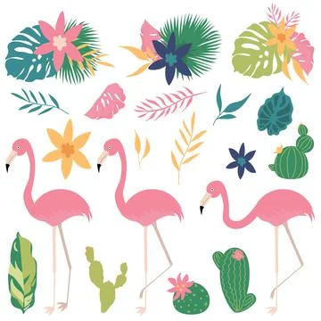 Vector set summer with flamingo Illustrazione stock
