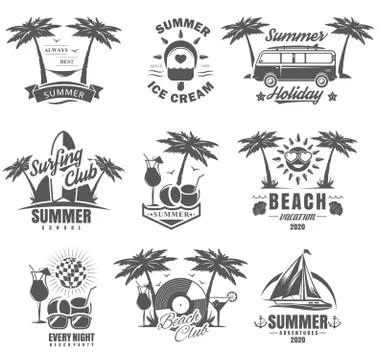 Vector set of summer time vintage logos, labels, badges Stock Illustration