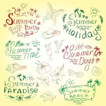 Vector set of summer travel and vacation emblems and symbols Stock Illustration