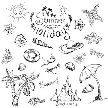 Vector set of summer travel and vacation emblems and symbols Stock Illustration