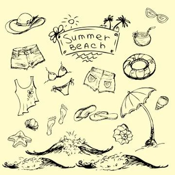 Vector set of summer travel and vacation emblems and symbols Stock Illustration