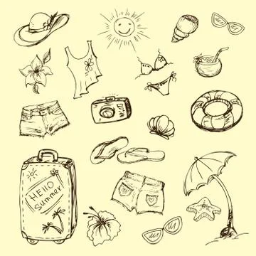 Vector set of summer travel and vacation emblems and symbols Stock Illustration