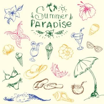 Vector set of summer travel and vacation emblems and symbols Stock Illustration