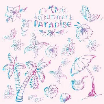 Vector set of summer travel and vacation emblems and symbols Stock Illustration