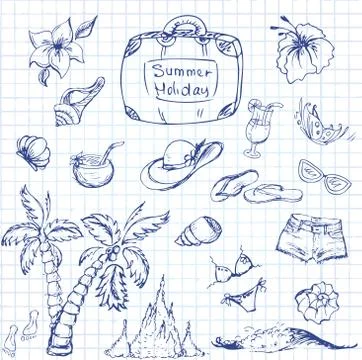 Vector set of summer travel and vacation emblems and symbols Stock Illustration