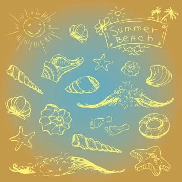 Vector set of summer travel and vacation emblems and symbols Stock Illustration