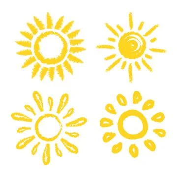 Vector set of sun. Four painted solar symbols. Stock Illustration