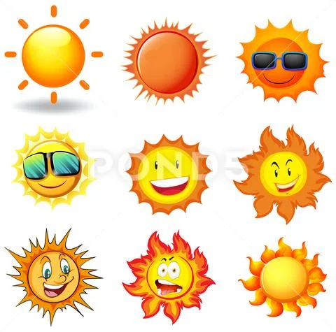 A Vector Set of Sun Stock Illustration