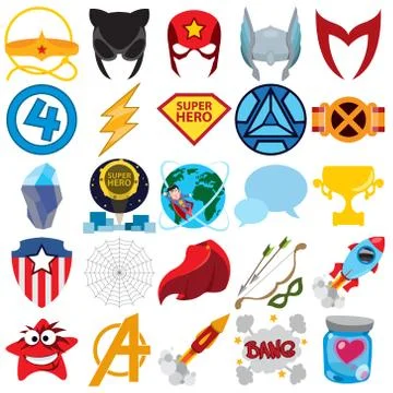 Vector set of superheroes and superman icons. Stock Illustration