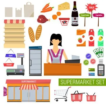 Vector set supermarket flat icons Stock Illustration