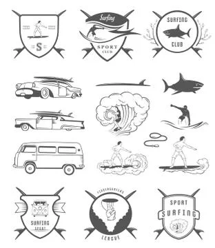 Vector Set Surf Badges, Sign and Logos Free Stock Illustration