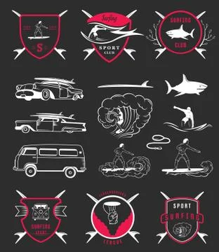 Vector Set Surf Badges, Sign and Logos Free Stock Illustration