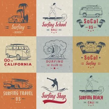 Vector Set Surf Badges, Sign and Logos Free Stock Illustration