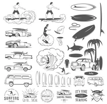 Vector Set Surf Badges, Sign and Logos Stock Illustration