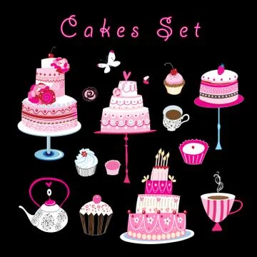 Vector set of sweet cakes and pastries Illustrazione stock