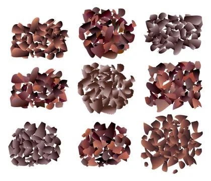 Vector set of sweet dark chocolate bar crumb piles Illustrazione stock