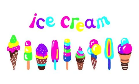 Vector set of sweet ice cream. Cold chocolate desserd. Milk fresh product, fo Stock Illustration