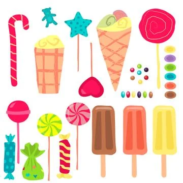 Vector set of sweets on a white background. Elements for holiday Illustrazione stock