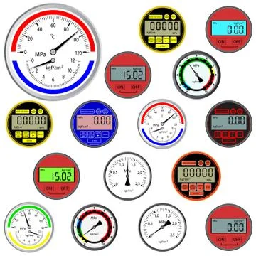 Vector set of switches  and digital manometers Illustrazione stock