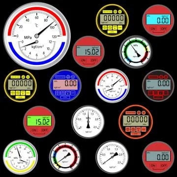 Vector set of switches  and digital manometers Illustrazione stock