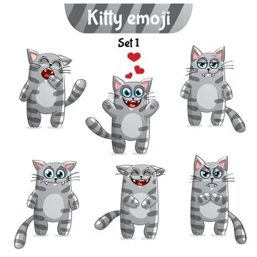 Vector set of tabby cat characters. Stock Illustration