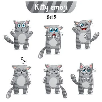 Vector set of tabby cat characters. Stock Illustration