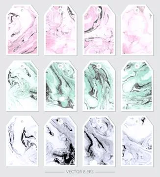 Vector. Set of tags with marble textures Stock Illustration