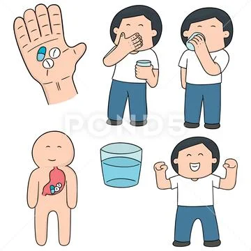 Vector set of taking medicine Ilustração Stock