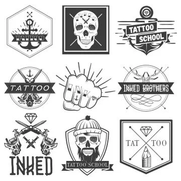 Vector set of tattoo school emblems, logos, banners, labels or badges Stock Illustration