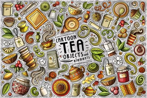 Vector set of Tea theme items, objects and symbols Stock Illustration