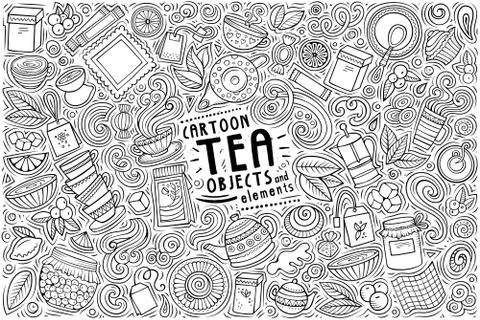 Vector set of Tea theme items, objects and symbols Stock Illustration